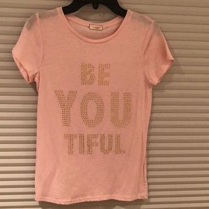 ❤️NWT “BE YOU TIFUL” soft knit Top! Pink Rhinestone embellishment! Size M 10/12